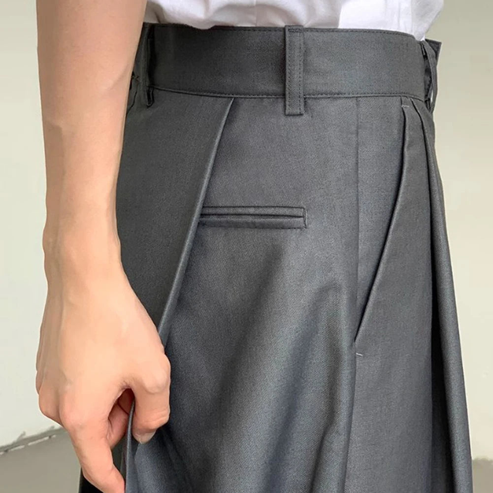 mens straight tube ice silk pants casual slacks youth thin wide leg pants business summer pants soft vintage trousers unique default style 984