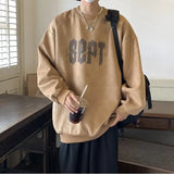 Suede Korean Trendy Round Neck Sweatshirt for Men American Retro Print Trendy Brand Autumn Loose Couple Wear Jacket Tops