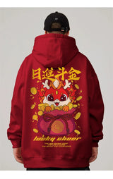 Lucky Cheer Dragon Printed Hoody Man Y2K Streetwear Clothes Fleece Hip