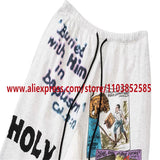 2024 autumn winter vintage casual sports pants mens letter illustration printed loose drawstring leg strap high street hip hop unique default style 1874
