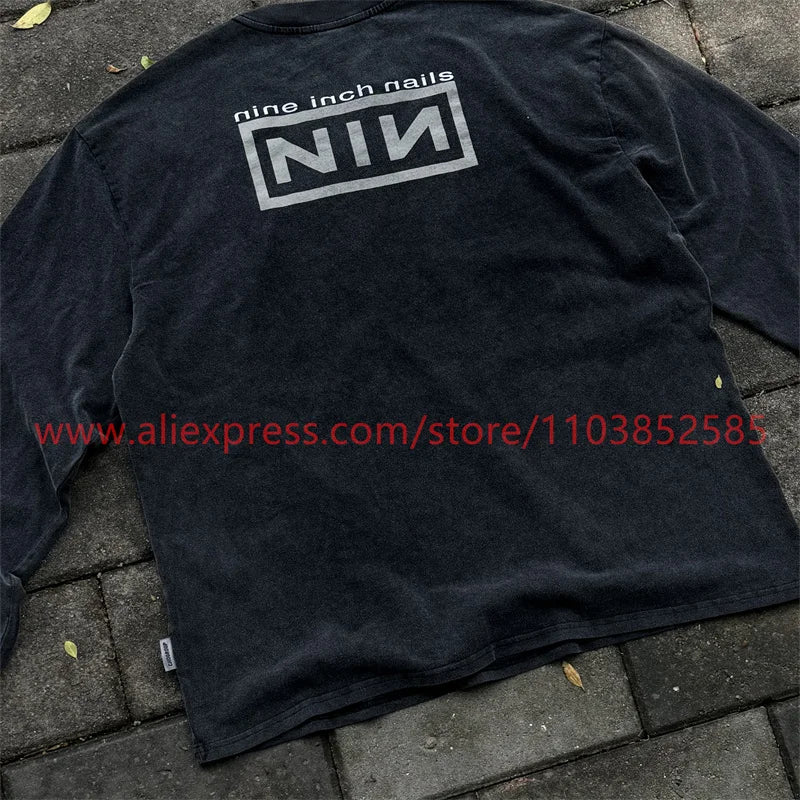 2024 Autumn Vintage American Long Sleeve Street Hip Hop West Coast High Street Heavy Weight High Quality Washed Print 100%Cotton