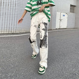 men punk denim pants y2k streetwear hip hop graffiti graphic print straight jeans pants fashion harajuku casual trousers grunge ripped baggy denim
