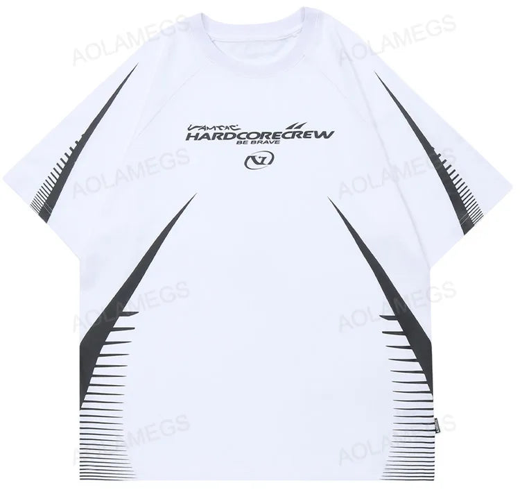 Vaporwave Tribal flame – Streetwear Men Oversized Tshirts Black White Splicing Graphi