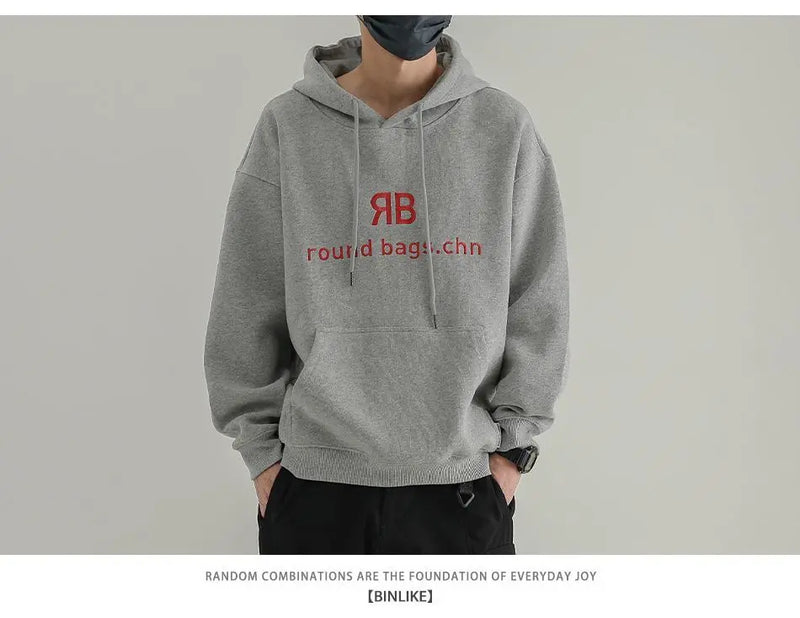 Fashionable Korean Personalized Hooded Sweatshirt Men's Letter Autumn and Winter Tops Japanese Casual Loose Pullover Jacket Tops
