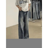 american high street hip hop men and women trendy washed straight leg jeans autumn couple loose micro flared casual pants y2k ripped baggy denim