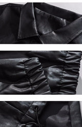 Mens Leather Bomber Jacket Women Hip Hop Letter Motorcycle Loose Casual PU Coat Unisex High Street Racing Varsity Black Outwear