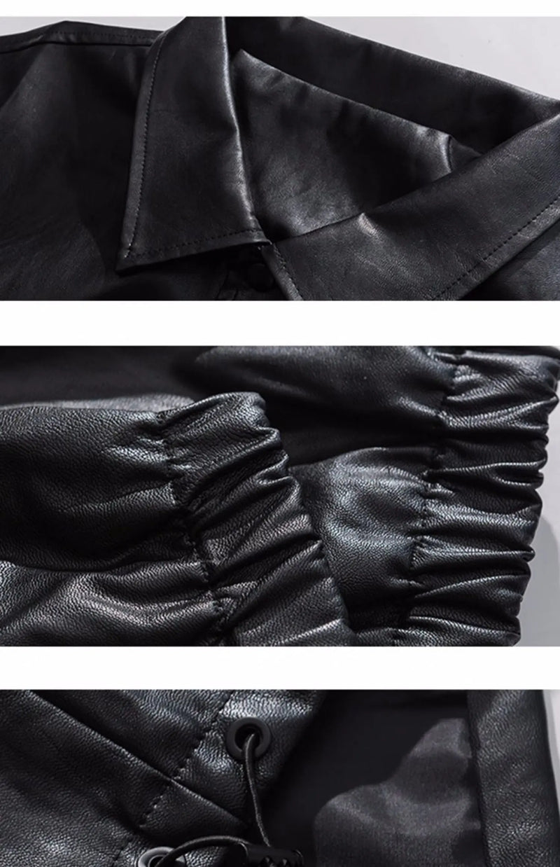 Mens Leather Bomber Jacket Women Hip Hop Letter Motorcycle Loose Casual PU Coat Unisex High Street Racing Varsity Black Outwear