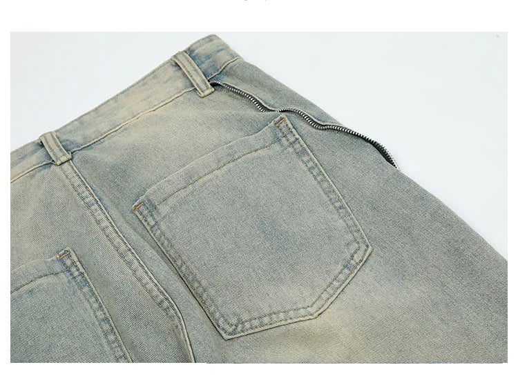 retro washed denim jean pants 2023 new casual zipper open loose straight jeans hip hop y2k pants mens jeans streetwear joggers unique joggers style 4219