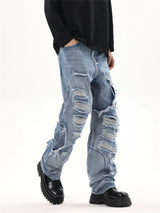 2024 ripped jeans high street straight trousers destroyed hole baggy denim pants vintage retro hip hop unique jeans style 404
