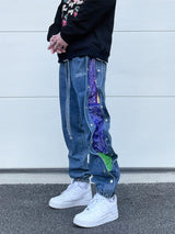 hip hop loose fit elastic waist pants patchwork paisley side bottoms ankle pants mens casual drewstring sportwear pants joggers casual joggers