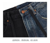 men streetwear fashion black blue splice hip hop loose casual wide leg straight baggy jeans pant cityboy jeans pants trousers unique jeans style 2649
