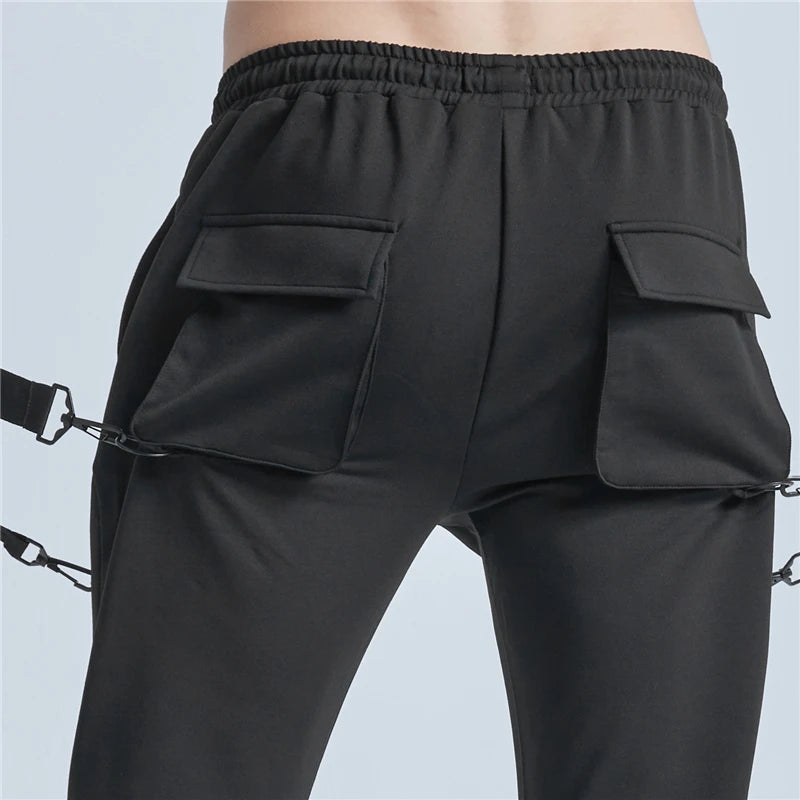 rainbowtouches pants brand mens high street multiple pockets design solid color tidal current overalls concise style baggy pant unique default style 1053