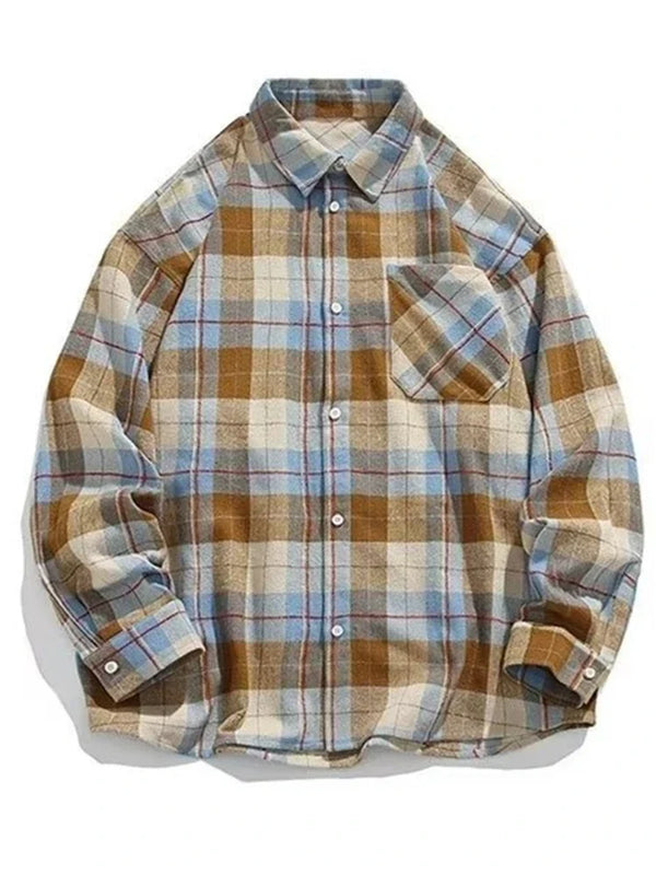 Harajuku Graphic tee – Autumn Mens Social Plaid Shirts 2024 New Y2K Streetwear Long