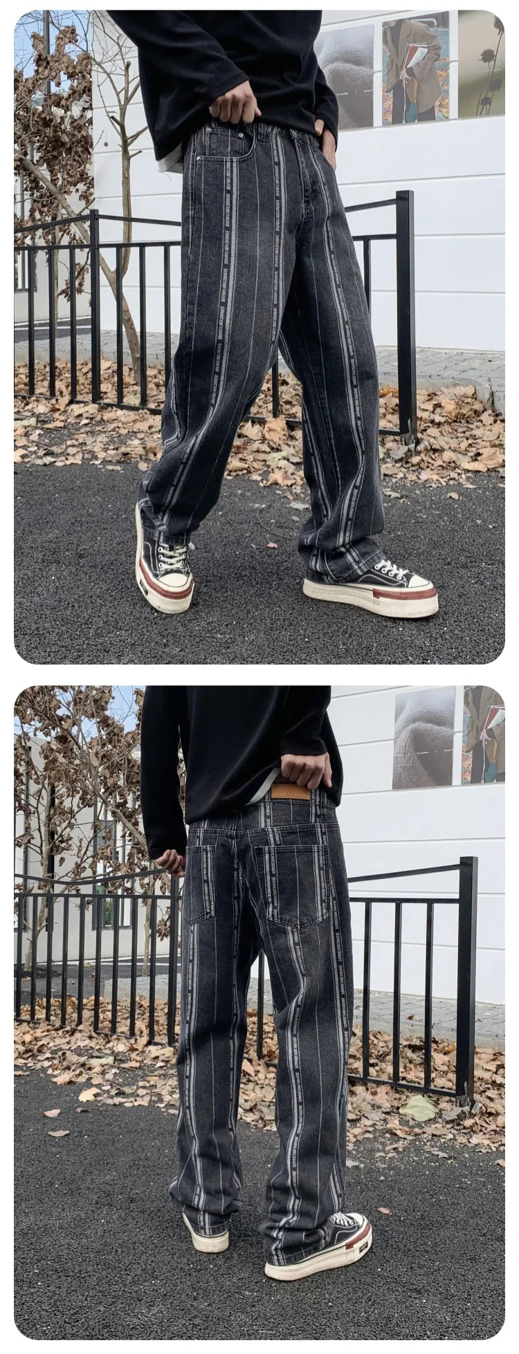 men streetwear brand fashion hip hop loose casual straight stripe motorcycle denim jeans pant cityboy y2k jeans trousers unique jeans style 2532