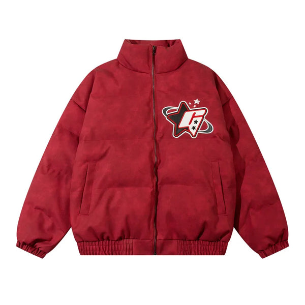 Men PU Leather Warm Jacket Winter Vintage Waterproof Parkas Embroidery Letter Thick Padded Coat Streetwear Hip Hop Loose Parka