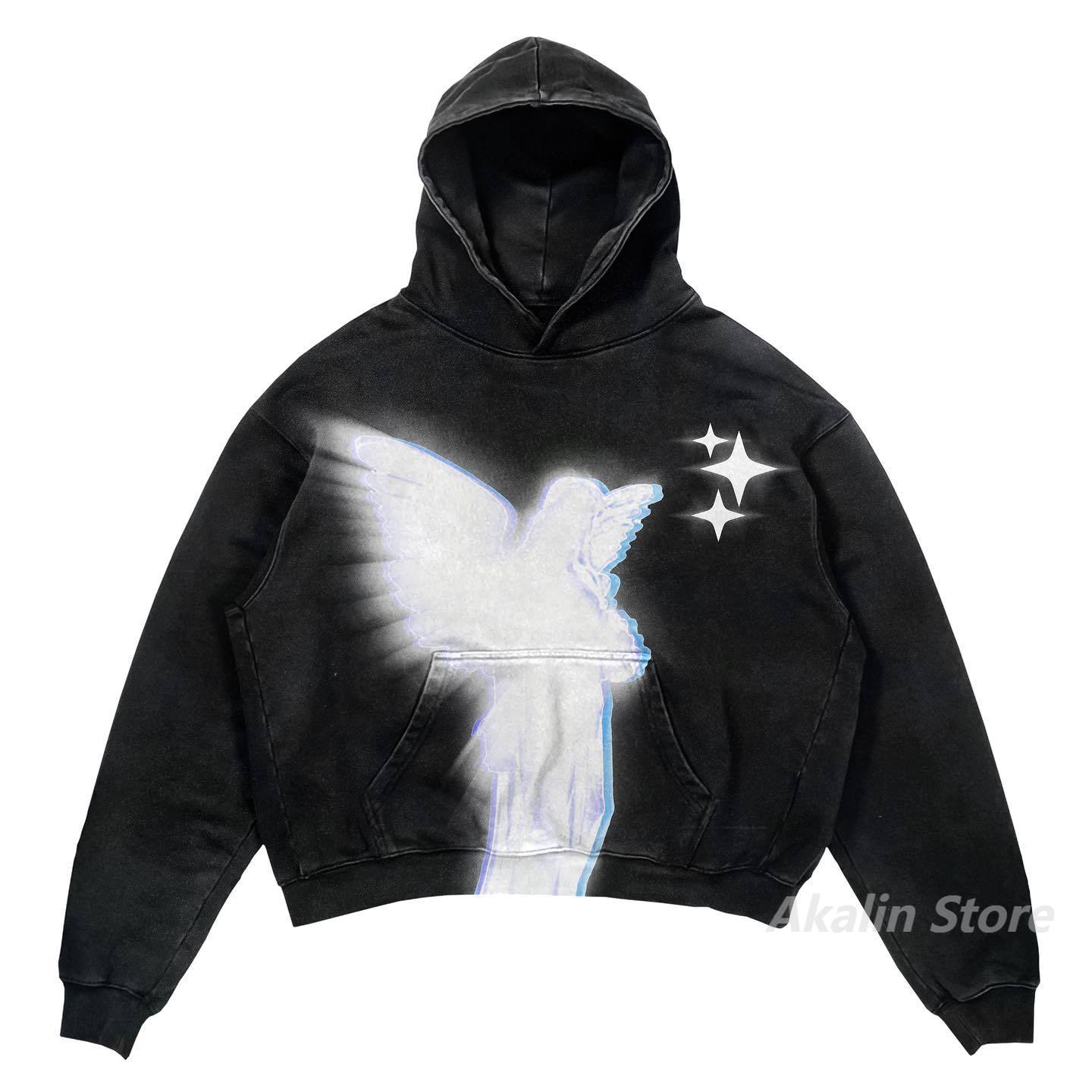 Gothic Oversized Tee – Harajuku Streetwear Men Oversized Angel Print Hoodies – Streetwear Fashion for Men & Women