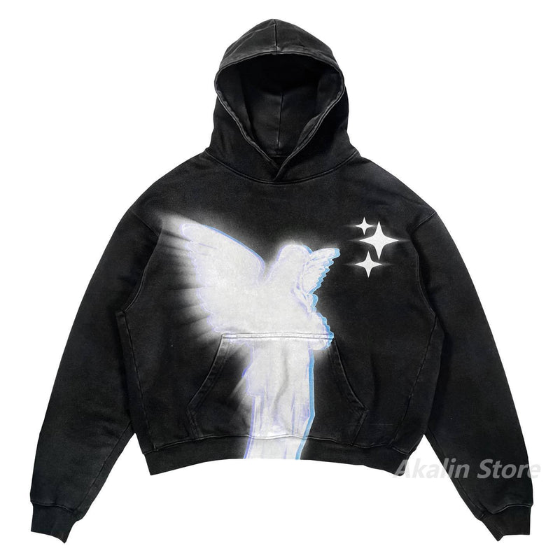 Gothic Oversized Tee – Harajuku Streetwear Men Oversized Angel Print Hoodies – Streetwear Fashion for Men & Women