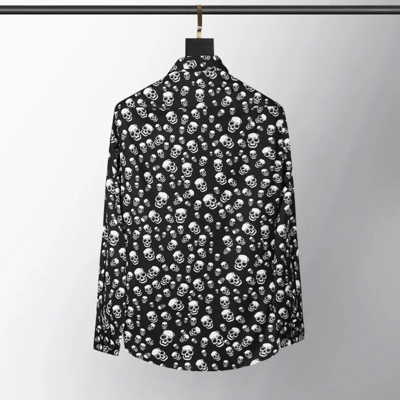 New 2021 Men luxurious classic Skull Head Fashion Cotton Casual Shirts Shirt high quality Pocket Long-sleeves S 2XL #D232