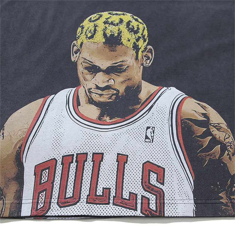 trapwear graphic tee featuring rodman print vintage retro high street hip pop t shirt tops