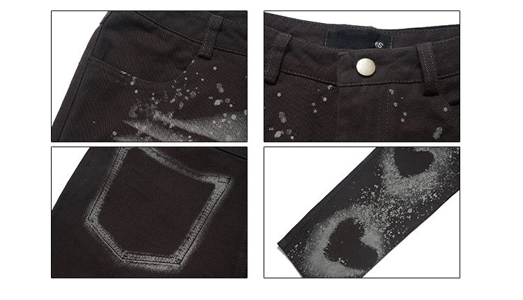 fashion loose streetwear denim pants unisex casual graffiti print wide legs jean pants hip hop trousers joggers mens baggy jeans unique joggers style 2899