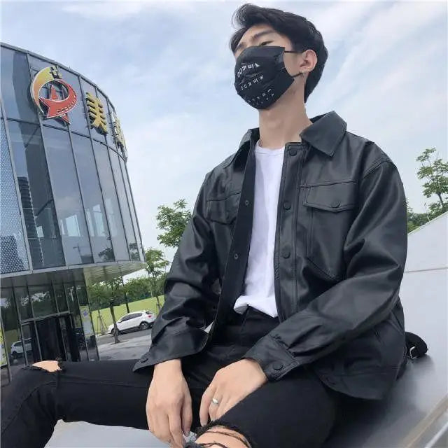 2022 Autumn New Light Luxury Fashion Motorcycle Leather Jacket Men Loose Korean Version PU Leather Jacket Jacket All-match