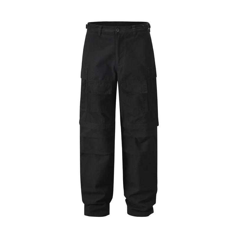 american streetwear zipper cargo straight trousers two different wearing washed detachable multi pocket mens balck tactical pant baggy cargo bottoms