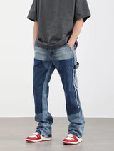 high street fashion contrast straight tube micro flared jean horn pant washing mens tassel vintage patchwork wide denim jeans unique jeans style 4992