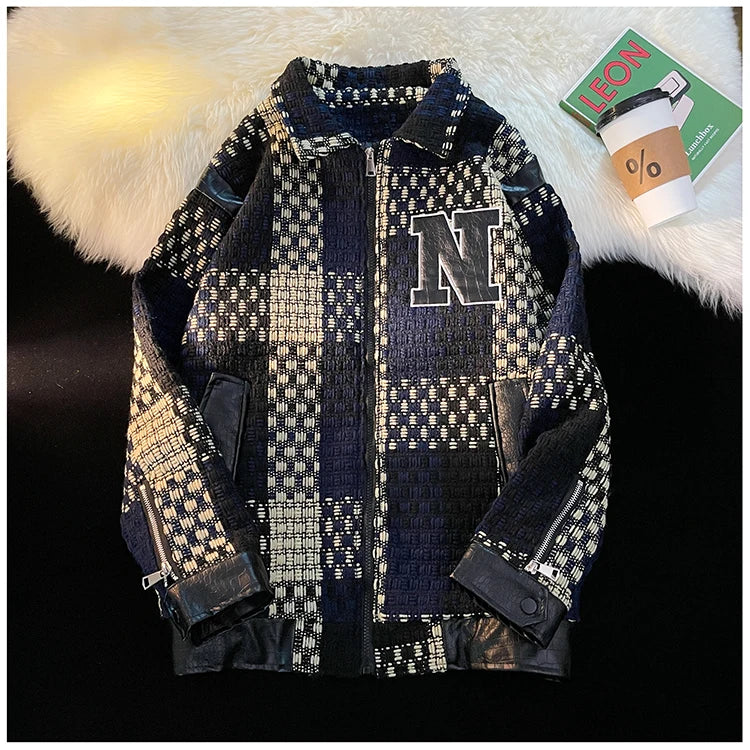 premium fit spring-fall-plaid-jacket-vintage-lapel-jacket-racing-jackets-pu-leather-zipper-coat-loose-mens-jacket-harajuku-couple-outerwear high style hop wear graphic streetwear design oversized fashion essential image unisex - casual style hip 678510 urban everyday material print quality streetwear design ID 63a89