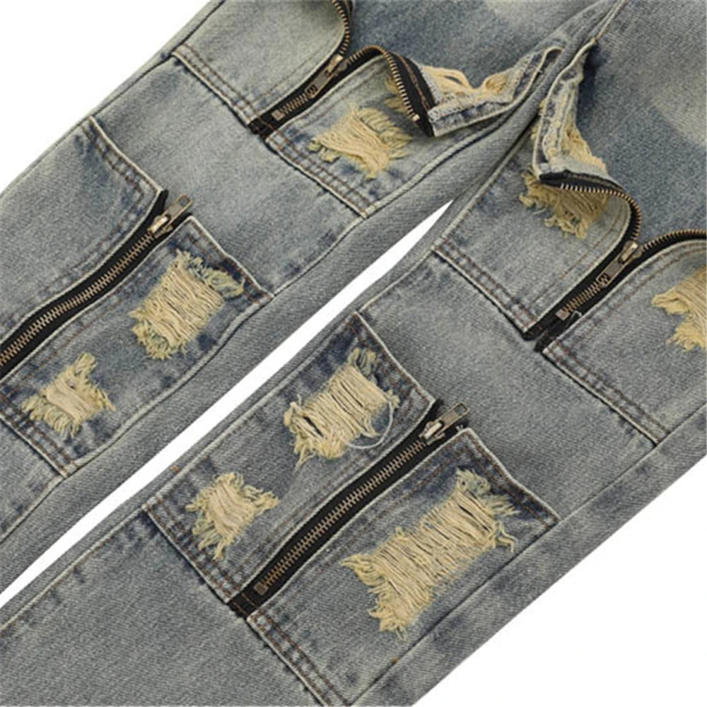 2024 ripped jeans high street straight trousers destroyed hole baggy denim pants vintage retro hip hop 1 unique jeans style 4625