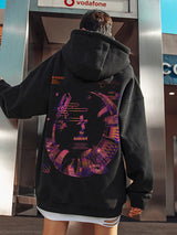 High Street Graffiti Graphic Hoodie Mens Loose Fleece Hoodies Harajuku
