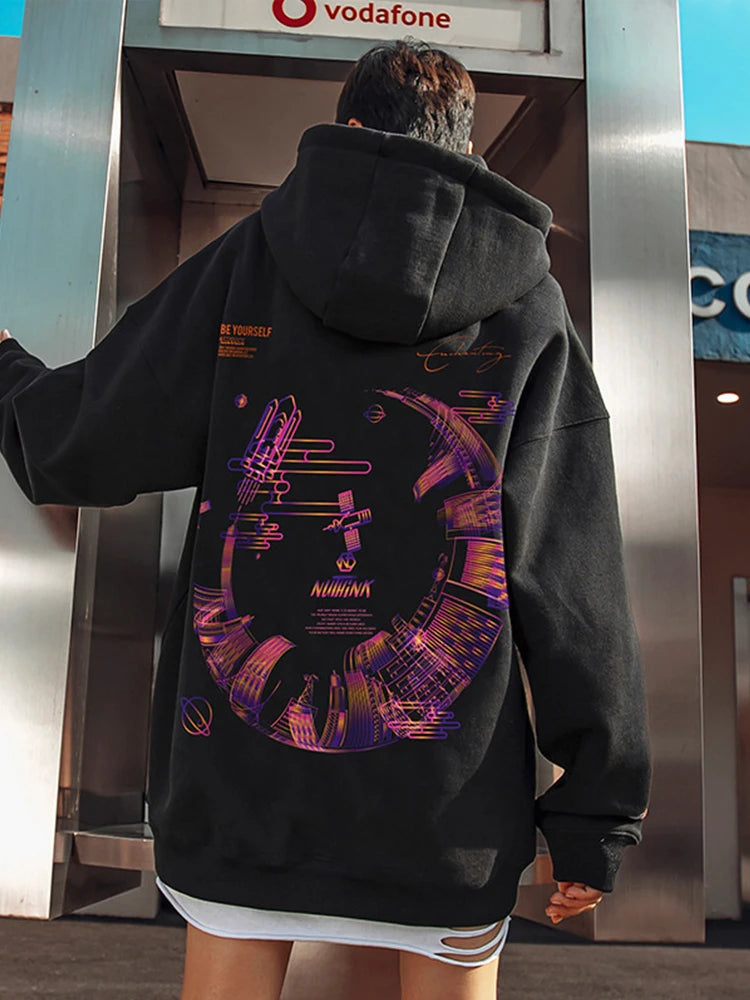 High Street Graffiti Graphic Hoodie Mens Loose Fleece Hoodies Harajuku