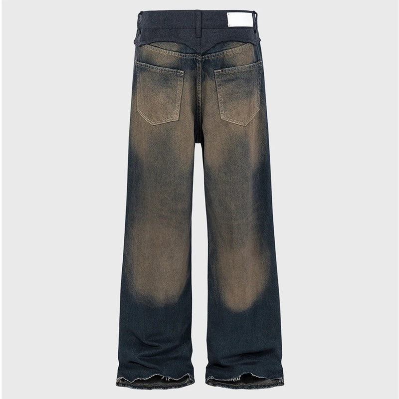 men vintage blue jeans luxury designer patchwork baggy denim pants loose straight jeans trousers urban skinny jeans