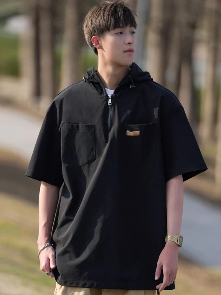 Skatercore Angelcore design – Summer Fashion Hoodie Zipper Cargo T Shirts Mens Loose Short
