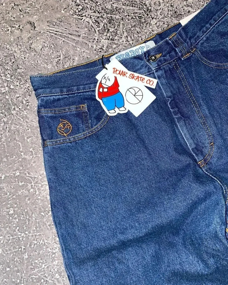harajuku polar big boy baggy jeans y2k gothic pants graphic embroidery japanese streetwear jeans vintage mens wide trousers unique jeans style 259