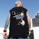 Glitchcore Graphic tee – Summer Mens Starry Night Puzzle Printed Tank Tops Hip Hop Fashion