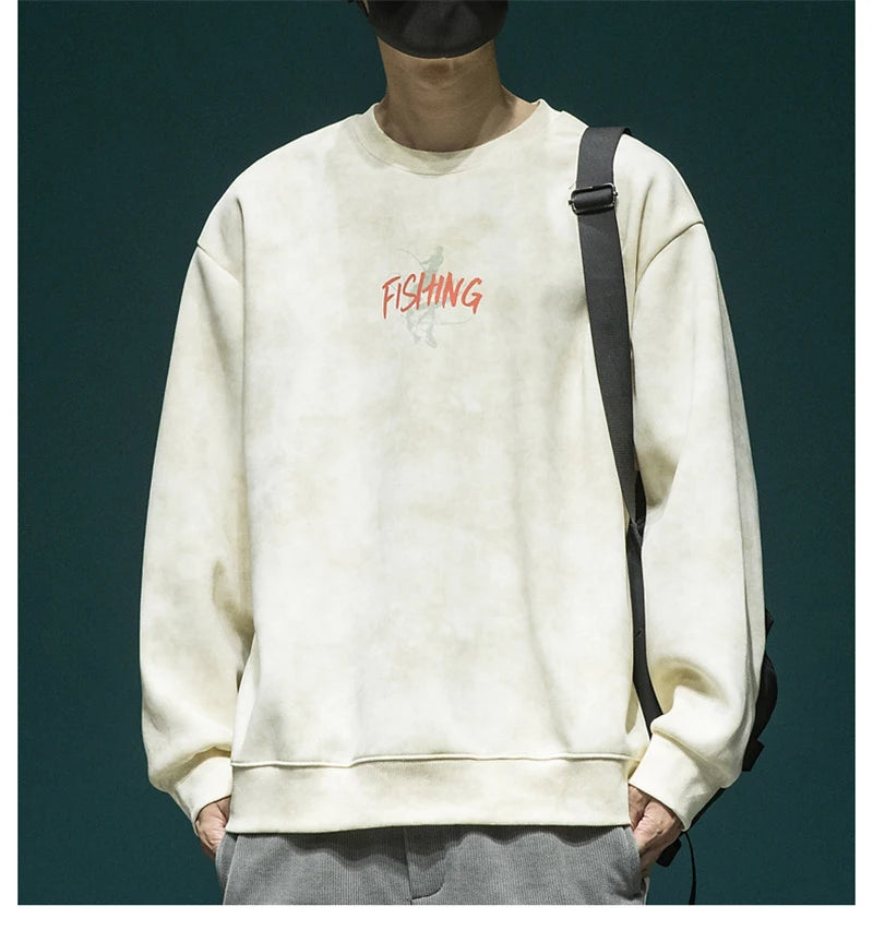 Autumn Funny Fishing Graphic Print Sweatshirts For Men High Street Let