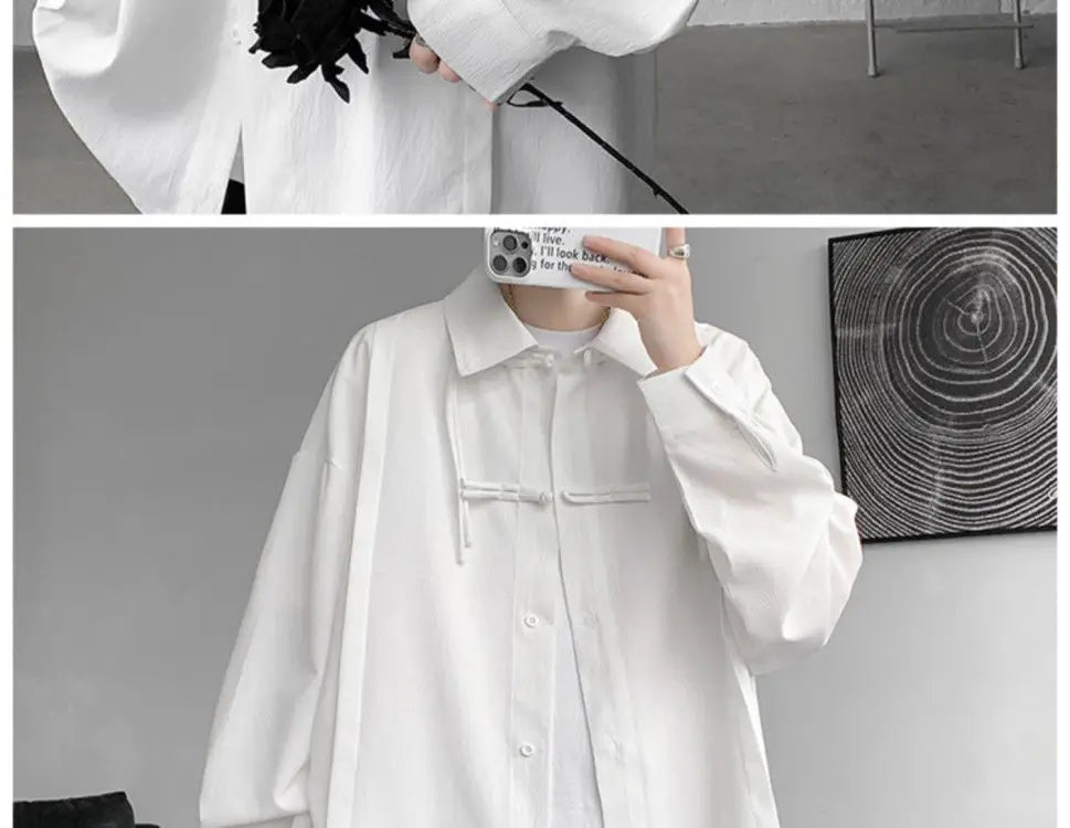 Shirts for men spring and autumn style national fashion design loose and versatile large size