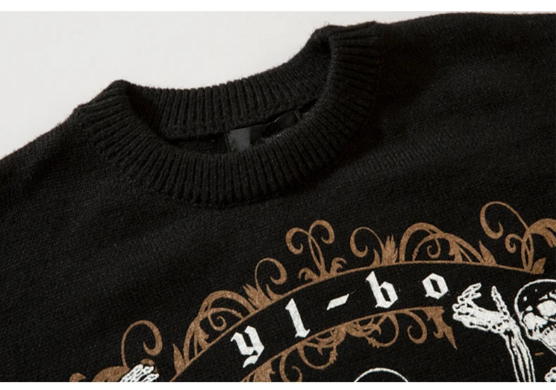 hip hop harajuku skeleton printed knitted sweater unisex pullover streetwear winter casual loose sweater warm jumpers knitwear - 2025 streetwear drop, trendy hip hop fashion hoodie, Y2K grunge street style
