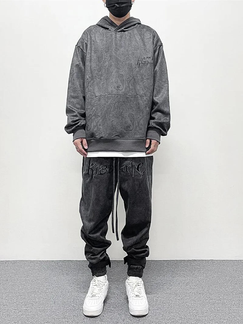 hip hop loose fit elastic waist pants fashion paisy ankle pants mens casual letter embroidery drewstring sportwear pants joggers casual joggers