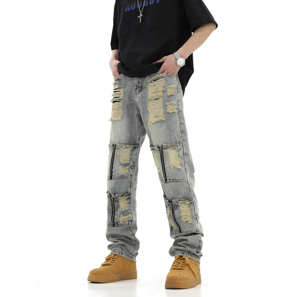 2024 ripped jeans high street straight trousers destroyed hole baggy denim pants vintage retro hip hop 1 urban skinny jeans
