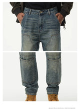 men streetwear fashion loose casual plus size denim harem jeans pant cityboy retro splice pocket cargo jeans trousers 40 38 unique cargo style 3201