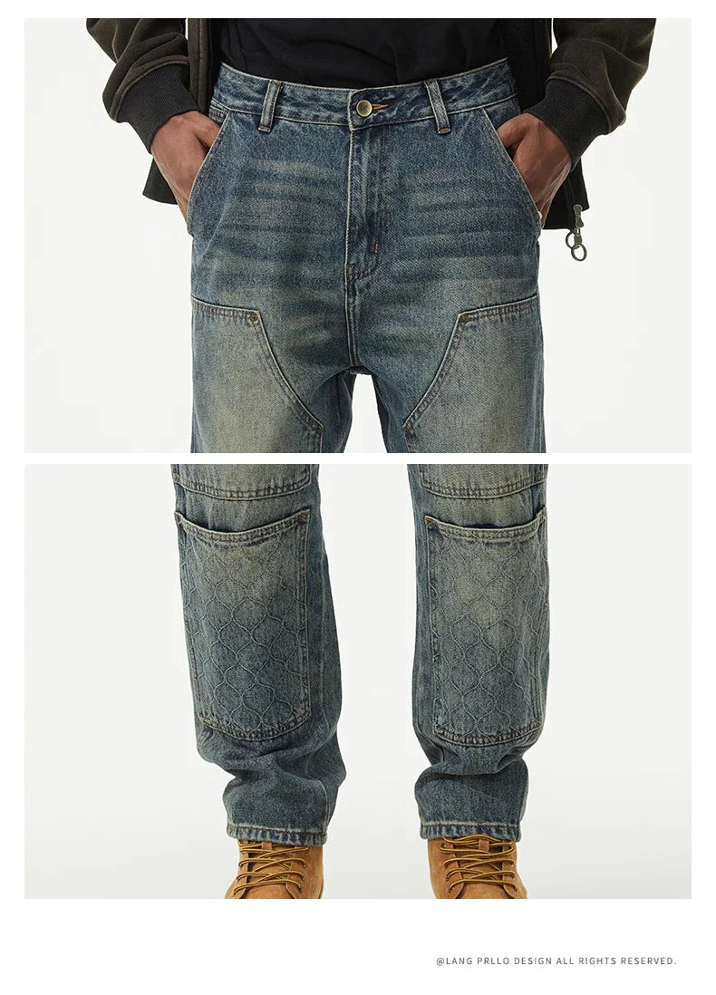 men streetwear fashion loose casual plus size denim harem jeans pant cityboy retro splice pocket cargo jeans trousers 40 38 unique cargo style 3201