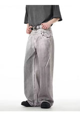 street mens jeans hip hop double waist head gradient smudging trend denim pants y2k 2024 new streetwear american cowboy trousers unique jeans style 468
