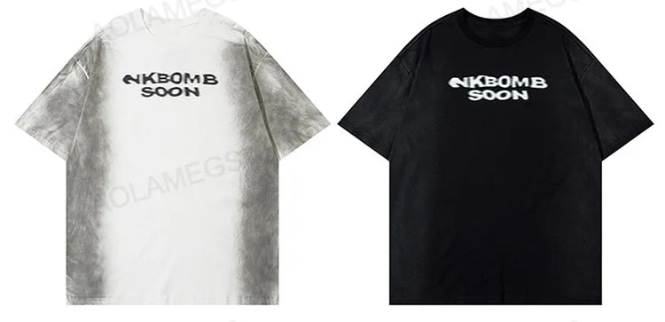 Gothic Vintage print – Men Y2K T Shirts Street Hip Hop Gradient Tshirt Retro Washed