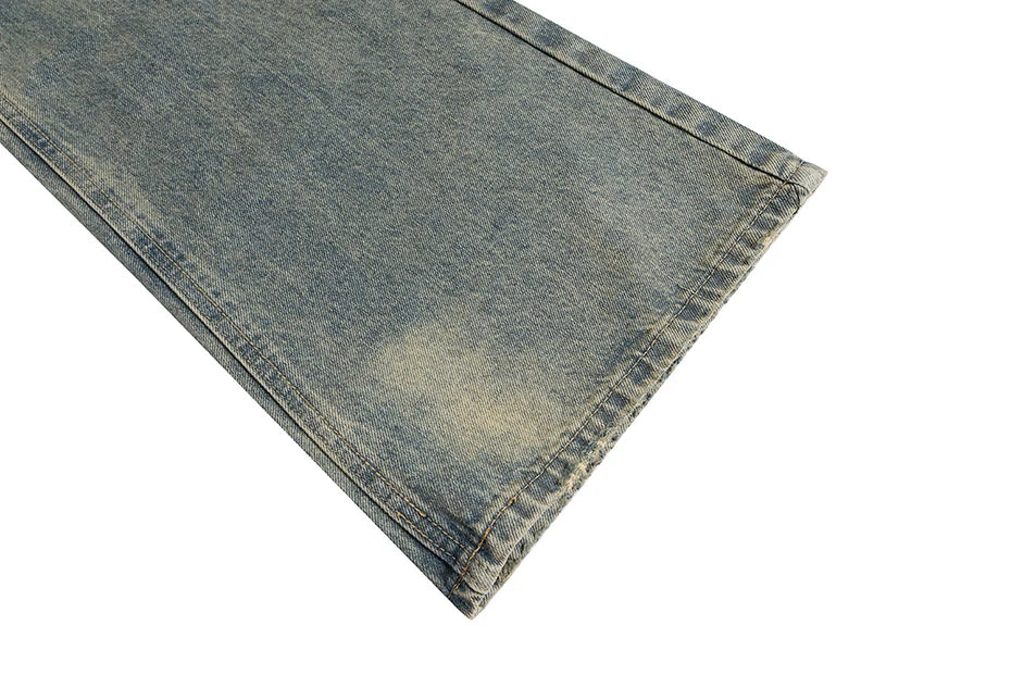 mens vintage ripped jeans distressed hole blue flared jeans trousers luxury designer male denim pants unique jeans style 1634