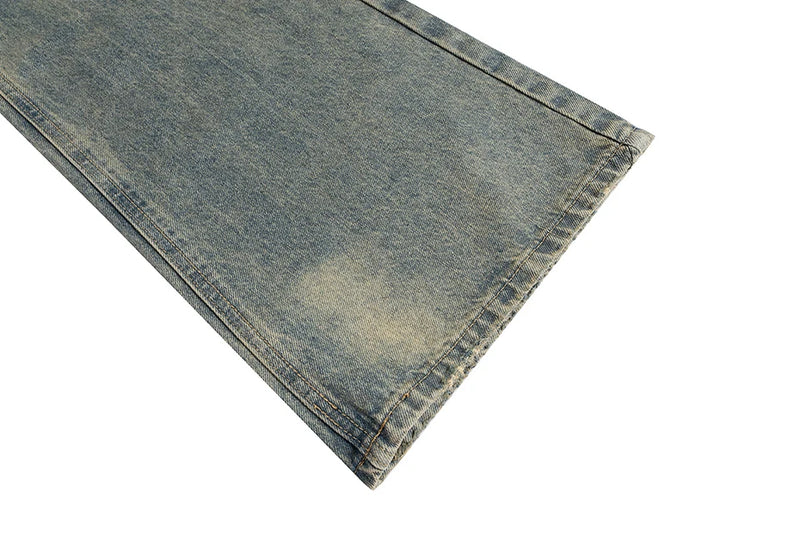 mens vintage ripped jeans distressed hole blue flared jeans trousers luxury designer male denim pants unique jeans style 1634