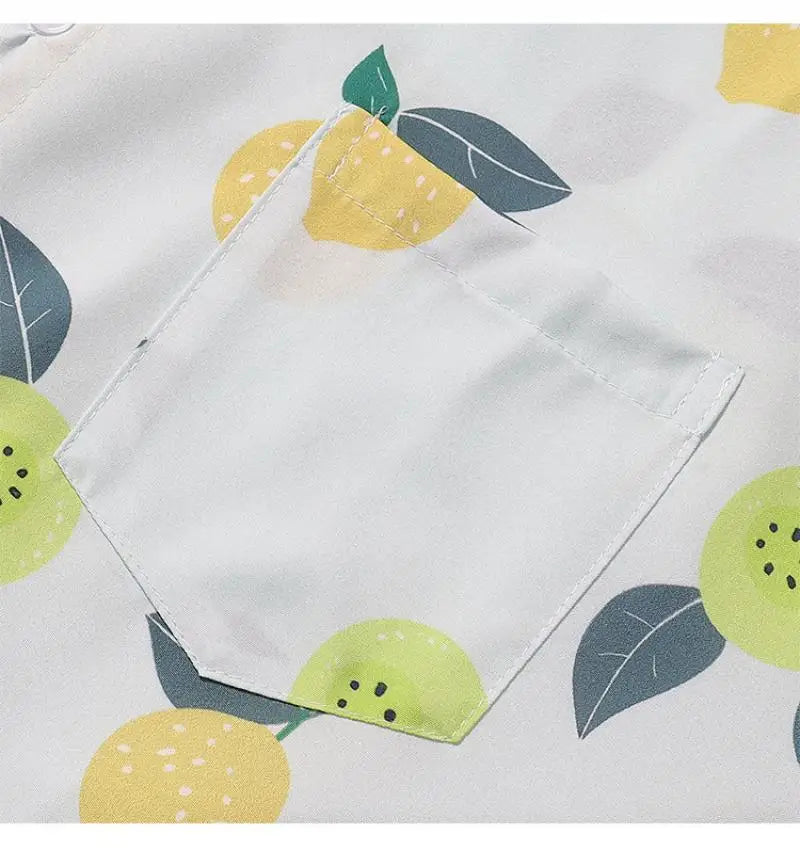 Hawaiian Beach Style Casual Clothes Loose Tops Fruit Print Refreshing Feeling Summer Short Sleeve