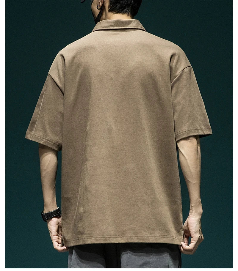Gothic Angelcore design – Summer New Button Pocket Polo Shirt For Men Casual Short Sle