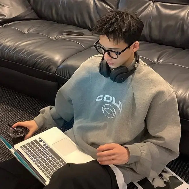 Korean Personality Street Casual Masculine Temperament Initials Printed Sweatshirt Trendy Men Women Pullover High Collar Hoodie