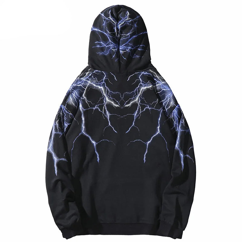 Hip Hop Lightning Hoodie Sweatshirt Men Harajuku Streetwear Hooded Pul